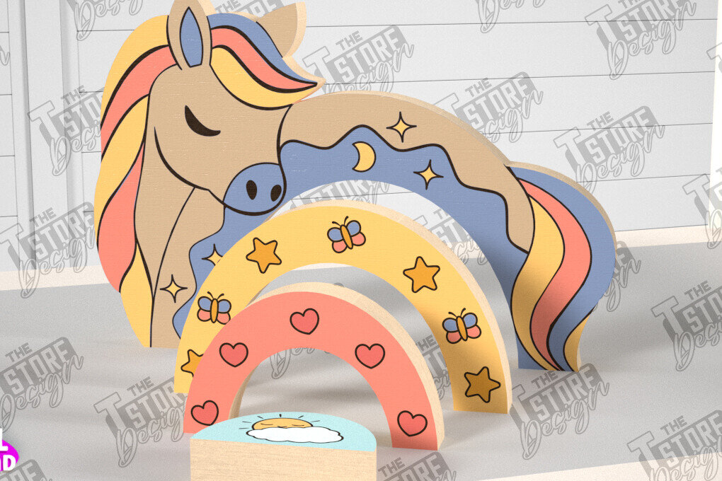 Σετ των 2 Intra απο ξύλο plywood 3mm-4mm πάχος – Ξύλινο Άλογο Φωλιάσματος | Παιχνίδι μωρού | CNC Δίασταση  20x20 cm INTRAFABR-101169380