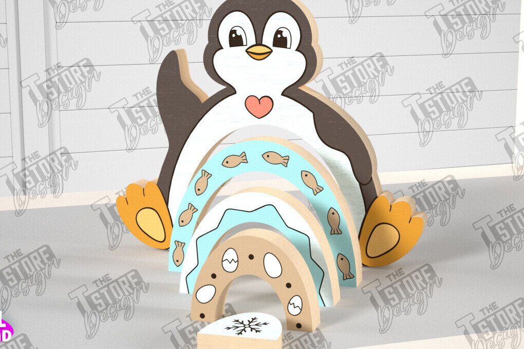 Σετ των 2 Intra απο ξύλο plywood 3mm-4mm πάχος – Ξύλινος Πιγκουίνος Φωλιάσματος | Παιχνίδι μωρού | CNC Δίασταση  20x20 cm INTRAFABR-101169384