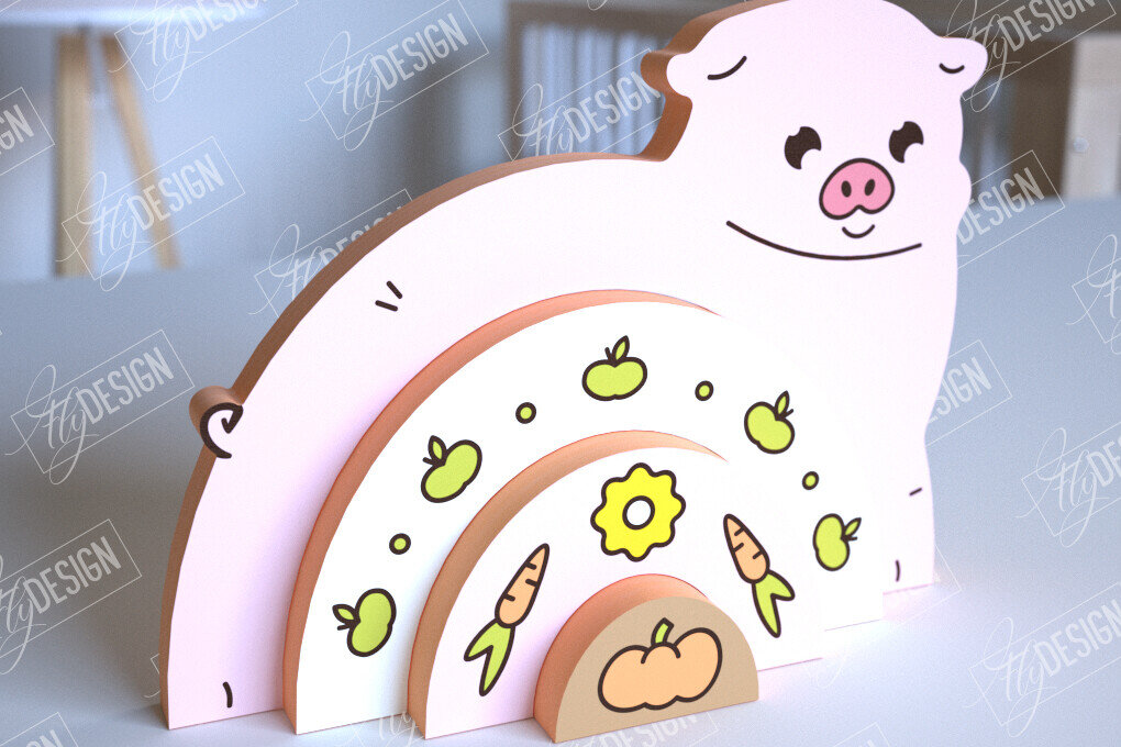 Σετ των 2 Intra απο ξύλο plywood 3mm-4mm πάχος – Ξύλινος Χοίρος Φωλιάσματος | Ουράνιο τόξο | Αρχείο CNC Δίασταση  20x20 cm INTRAFABR-101601558