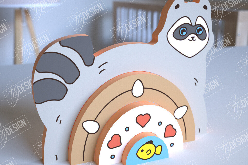 Σετ των 2 Intra απο ξύλο plywood 3mm-4mm πάχος – Ξύλινο Ρακούν Φωλιάσματος | Ουράνιο τόξο | CNC Δίασταση  20x20 cm INTRAFABR-101601351