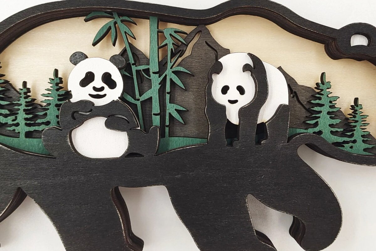 Σετ των 2 Intra απο ξύλο plywood 3mm-4mm πάχος – Ξύλινες στρώσεις Χριστουγεννιάτικων στολιδιών Panda Δίασταση  20x20 cm INTRAFABR-51452520