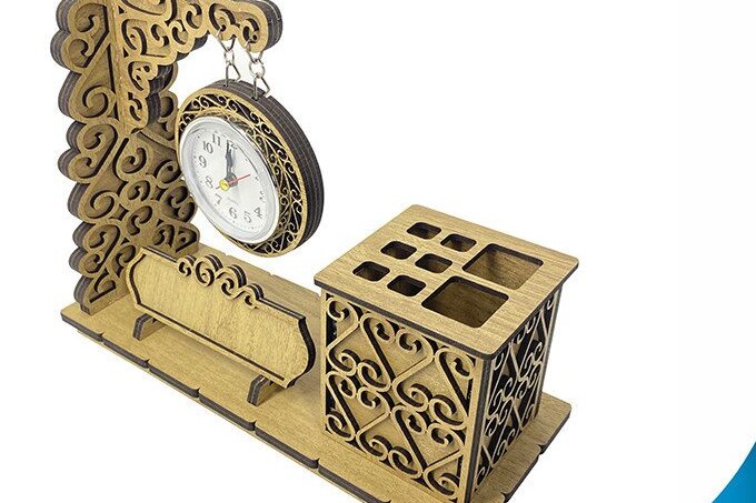 Σετ των 2 Intra απο ξύλο plywood 3mm-4mm πάχος – Ξύλινη θήκη για στυλό με ρολόι Δίασταση  20x20 cm INTRAFABR-35441298