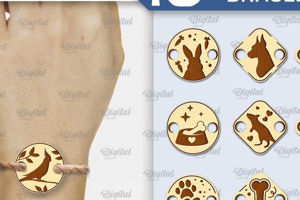 Σετ των 3 Intra απο ξύλο plywood 3mm-4mm πάχος – Ξύλινα βραχιόλια για κατοικίδια Πακέτο κοπής με λέιζερ Δίασταση  20x20 cm INTRAFABR-94341368