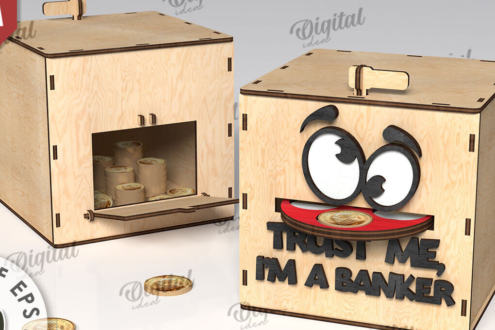 Σετ των 2 Intra απο ξύλο plywood 3mm-4mm πάχος – Ξύλινος κουμπαράς Κουτί νομισμάτων Δίασταση  20x20 cm INTRAFABR-108895836