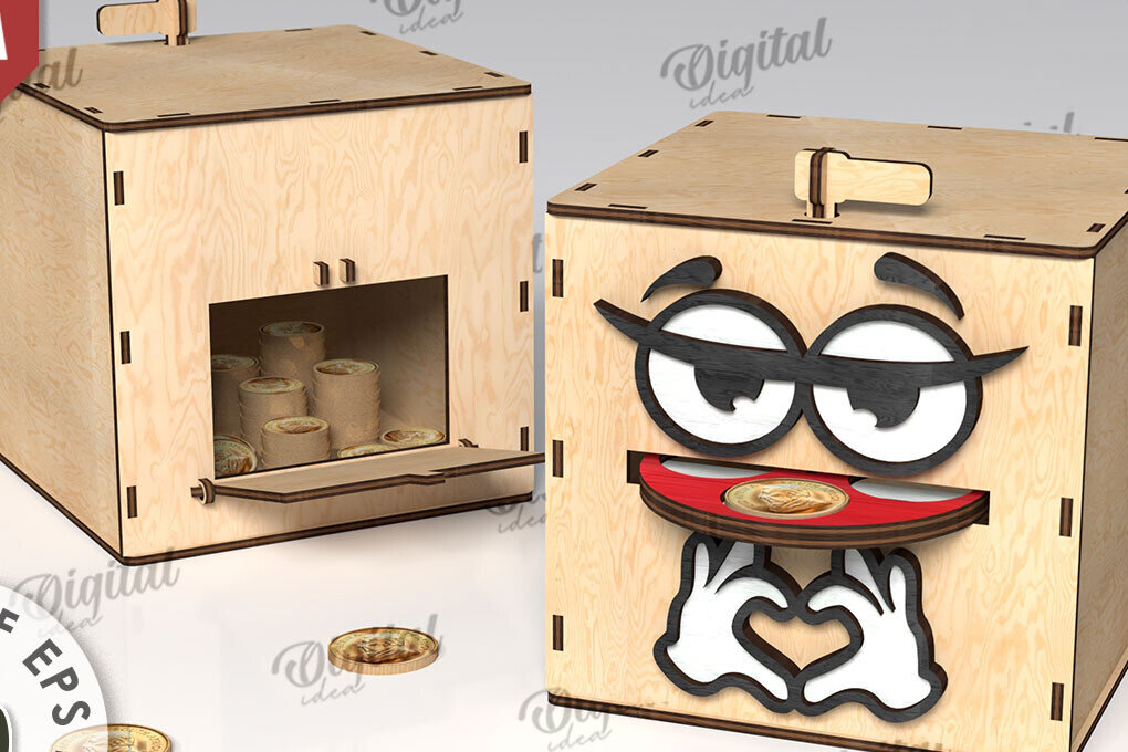 Σετ των 2 Intra απο ξύλο plywood 3mm-4mm πάχος – Ξύλινος κουμπαράς Κουτί νομισμάτων Δίασταση  20x20 cm INTRAFABR-108895300