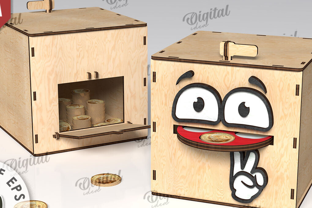 Σετ των 2 Intra απο ξύλο plywood 3mm-4mm πάχος – Ξύλινος κουμπαράς Κουτί νομισμάτων Δίασταση  20x20 cm INTRAFABR-108895400