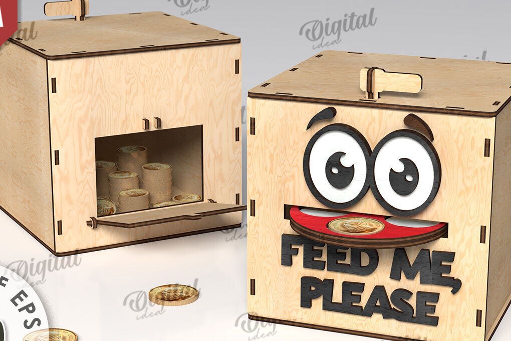 Σετ των 2 Intra απο ξύλο plywood 3mm-4mm πάχος – Ξύλινος κουμπαράς Κουτί νομισμάτων Δίασταση  20x20 cm INTRAFABR-108895668