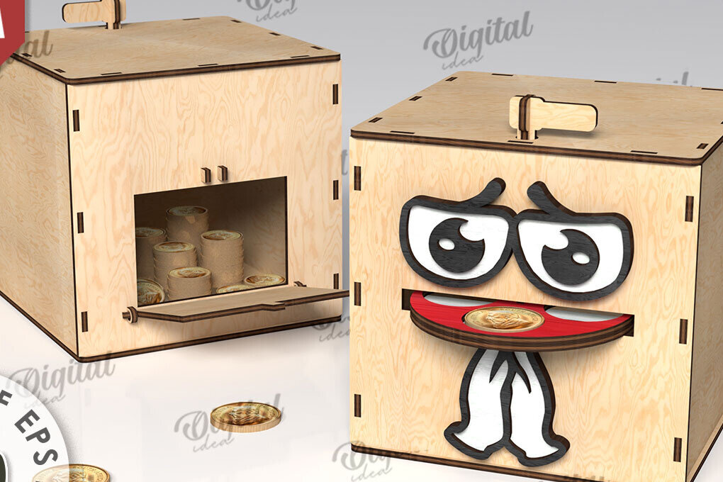 Σετ των 2 Intra απο ξύλο plywood 3mm-4mm πάχος – Ξύλινος κουμπαράς Κουτί νομισμάτων Δίασταση  20x20 cm INTRAFABR-108895158