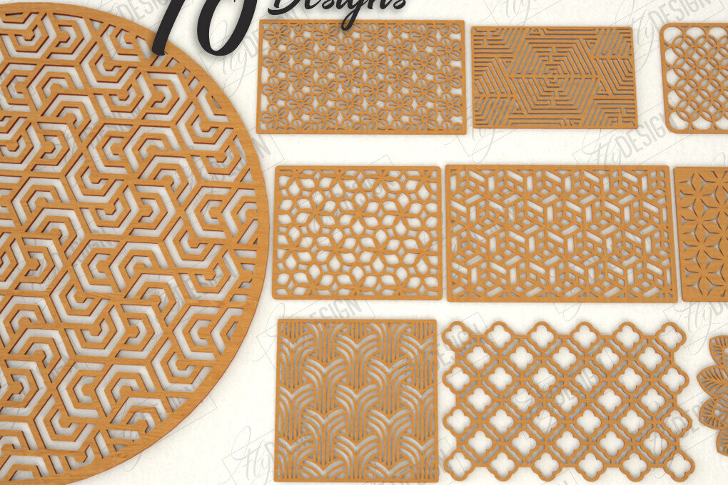 Σετ των 2 Intra απο ξύλο plywood 3mm-4mm πάχος – Δέσμη κοπής με λέιζερ ξύλινο σουπλά | CNC Δίασταση  20x20 cm INTRAFABR-119603958