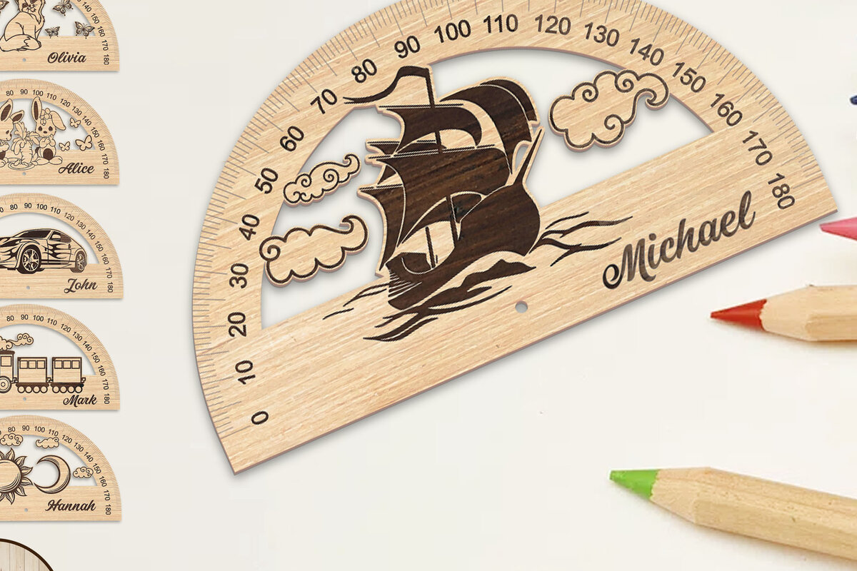 Σετ των 2 Intra απο ξύλο plywood 3mm-4mm πάχος – Ξύλινο μοιρογνωμόνιο Παιδικό Χάρακα Δίασταση  20x20 cm INTRAFABR-74088014