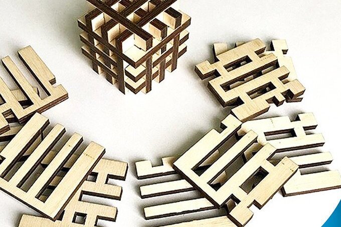 Σετ των 2 Intra απο ξύλο plywood 3mm-4mm πάχος – Ξύλινος κύβος παζλ Δίασταση  20x20 cm INTRAFABR-35441415