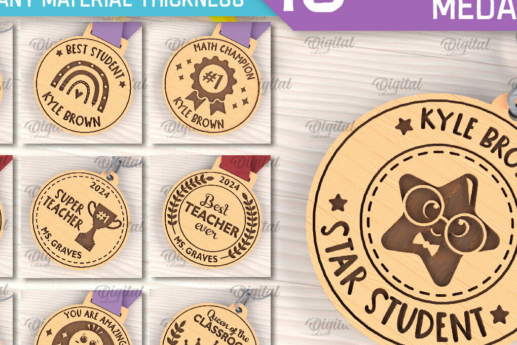 Σετ των 2 Intra απο ξύλο plywood 3mm-4mm πάχος – Ξύλινα Σχολικά Μετάλλια Δέσμη κοπής με λέιζερ Δίασταση  20x20 cm INTRAFABR-96223755