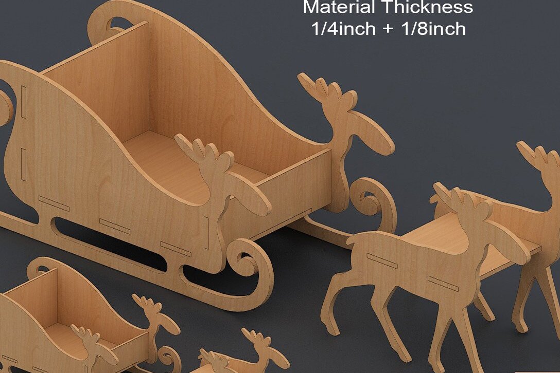 Σετ των 2 Intra απο ξύλο plywood 3mm-4mm πάχος – Ξύλινο έλκηθρο με ελάφια Καλά Χριστούγεννα Δίασταση  20x20 cm INTRAFABR-41665922