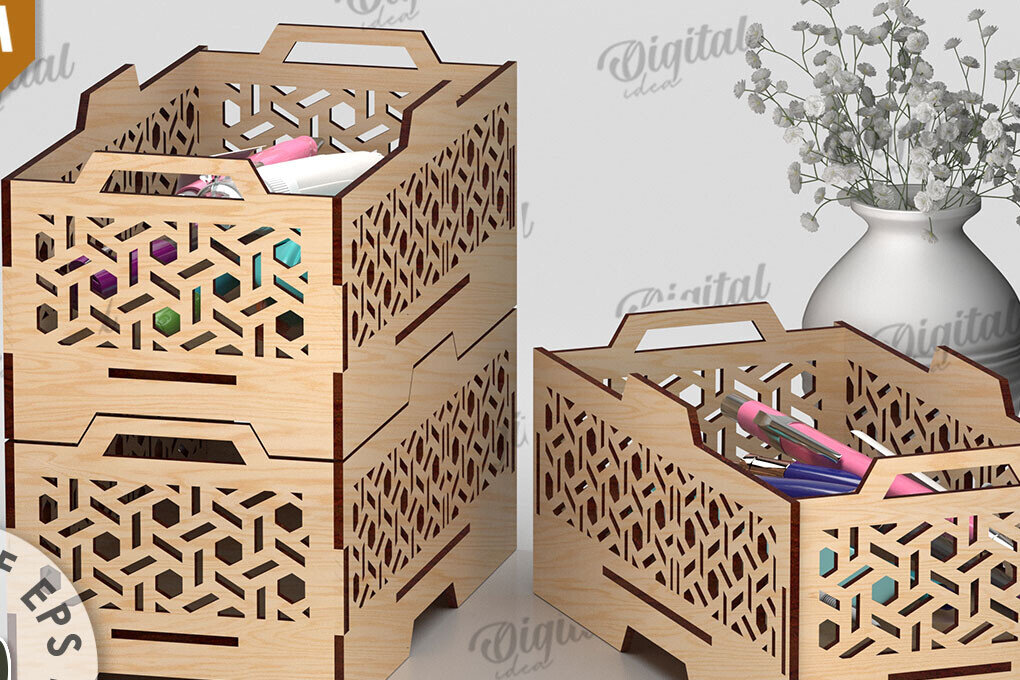 Σετ των 2 Intra απο ξύλο plywood 3mm-4mm πάχος – Ξύλινο στοιβαζόμενο διακοσμητικό κουτί LaserCut Δίασταση  20x20 cm INTRAFABR-109737637