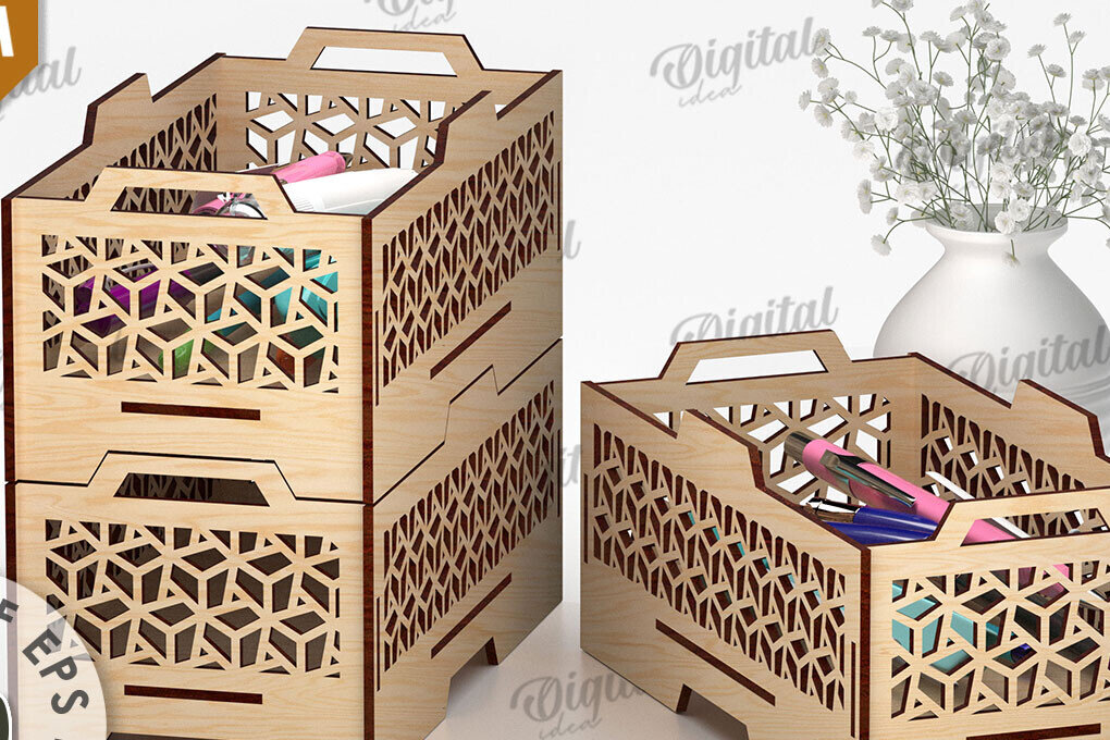 Σετ των 2 Intra απο ξύλο plywood 3mm-4mm πάχος – Ξύλινο στοιβαζόμενο διακοσμητικό κουτί LaserCut Δίασταση  20x20 cm INTRAFABR-109737753