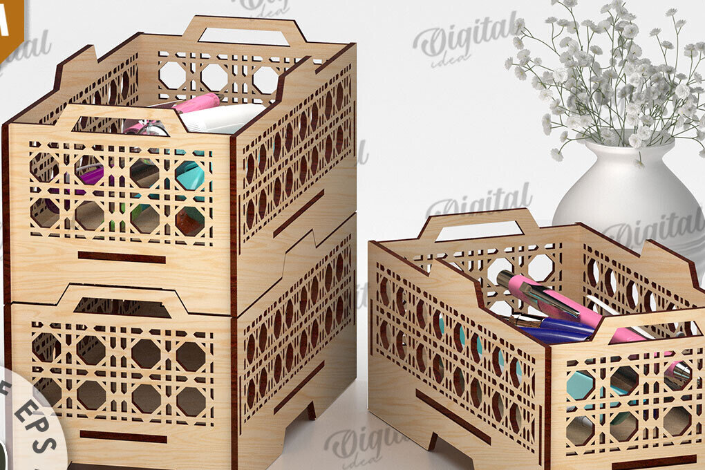 Σετ των 2 Intra απο ξύλο plywood 3mm-4mm πάχος – Ξύλινο στοιβαζόμενο διακοσμητικό κουτί LaserCut Δίασταση  20x20 cm INTRAFABR-109737875