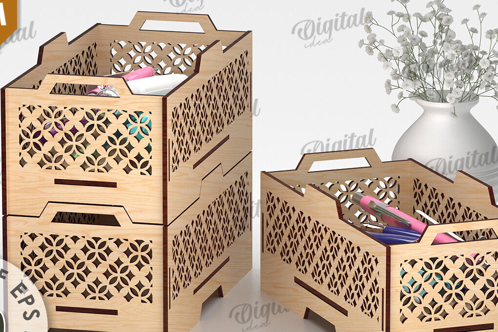 Σετ των 2 Intra απο ξύλο plywood 3mm-4mm πάχος – Ξύλινο στοιβαζόμενο διακοσμητικό κουτί LaserCut Δίασταση  20x20 cm INTRAFABR-109738101