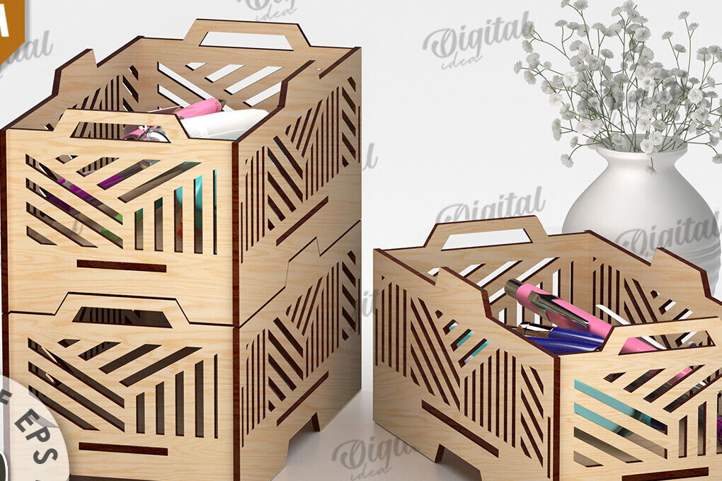 Σετ των 2 Intra απο ξύλο plywood 3mm-4mm πάχος – Ξύλινο στοιβαζόμενο διακοσμητικό κουτί LaserCut Δίασταση  20x20 cm INTRAFABR-109738174