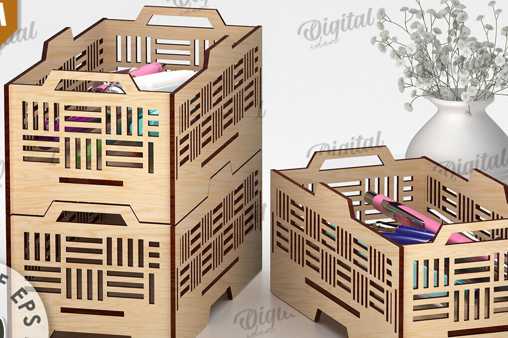 Σετ των 2 Intra απο ξύλο plywood 3mm-4mm πάχος – Ξύλινο στοιβαζόμενο διακοσμητικό κουτί LaserCut Δίασταση  20x20 cm INTRAFABR-109738225