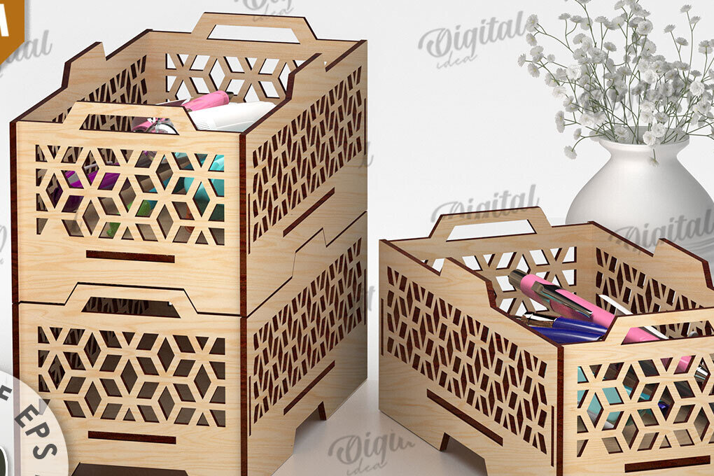 Σετ των 2 Intra απο ξύλο plywood 3mm-4mm πάχος – Ξύλινο στοιβαζόμενο διακοσμητικό κουτί LaserCut Δίασταση  20x20 cm INTRAFABR-109738324