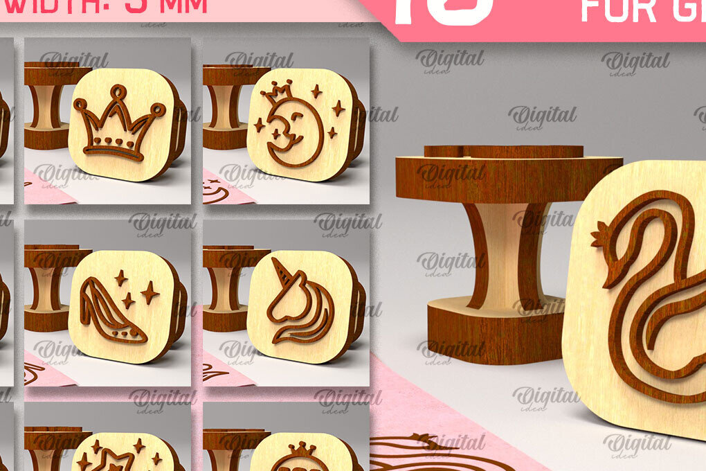 Σετ των 2 Intra απο ξύλο plywood 3mm-4mm πάχος – Ξύλινα γραμματόσημα για κορίτσια Δέσμη κοπής με λέιζερ Δίασταση  20x20 cm INTRAFABR-97800474