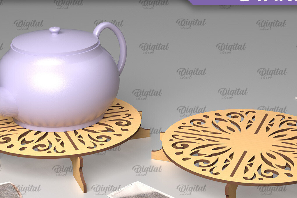 Σετ των 2 Intra απο ξύλο plywood 3mm-4mm πάχος – Ξύλινη βάση τσαγιέρας  κοπής με λέιζερ Δίασταση  20x20 cm INTRAFABR-102465468