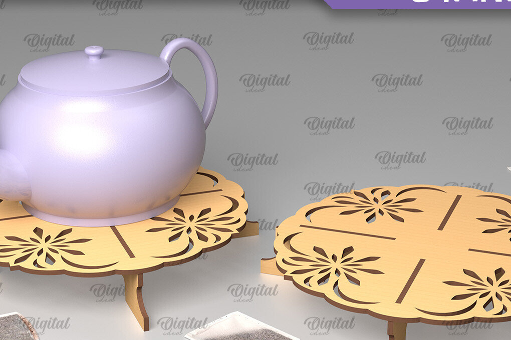 Σετ των 2 Intra απο ξύλο plywood 3mm-4mm πάχος – Ξύλινη βάση τσαγιέρας  κοπής με λέιζερ Δίασταση  20x20 cm INTRAFABR-102465220