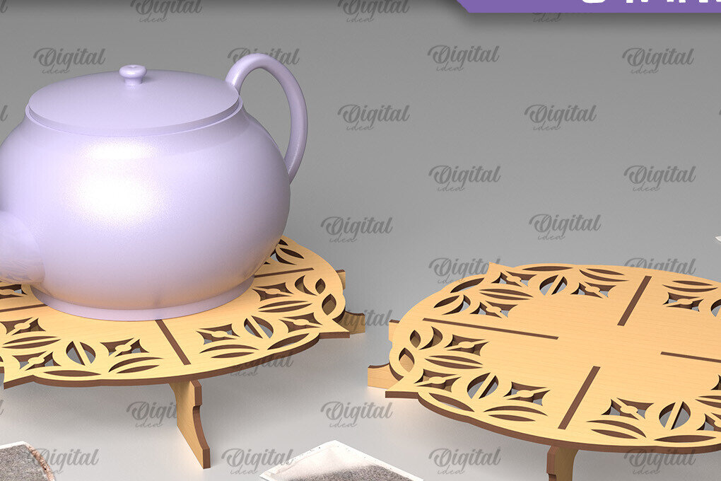 Σετ των 2 Intra απο ξύλο plywood 3mm-4mm πάχος – Ξύλινη βάση τσαγιέρας  κοπής με λέιζερ Δίασταση  20x20 cm INTRAFABR-102465265