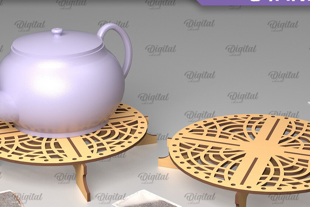 Σετ των 2 Intra απο ξύλο plywood 3mm-4mm πάχος – Ξύλινη βάση τσαγιέρας  κοπής με λέιζερ Δίασταση  20x20 cm INTRAFABR-102465297