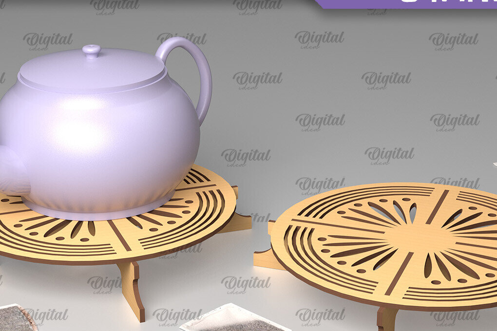 Σετ των 2 Intra απο ξύλο plywood 3mm-4mm πάχος – Ξύλινη βάση τσαγιέρας  κοπής με λέιζερ Δίασταση  20x20 cm INTRAFABR-102465396