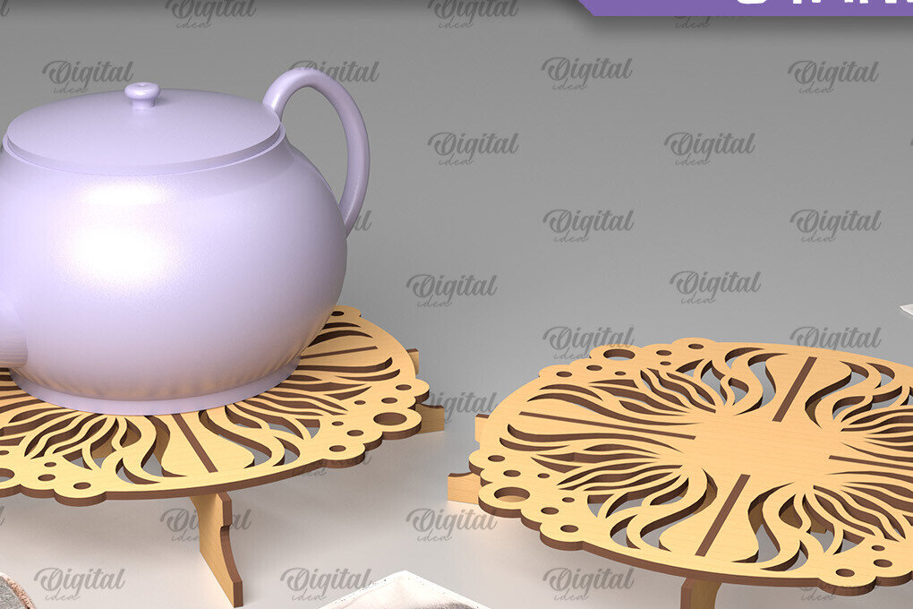 Σετ των 2 Intra απο ξύλο plywood 3mm-4mm πάχος – Ξύλινη βάση τσαγιέρας  κοπής με λέιζερ Δίασταση  20x20 cm INTRAFABR-102465138