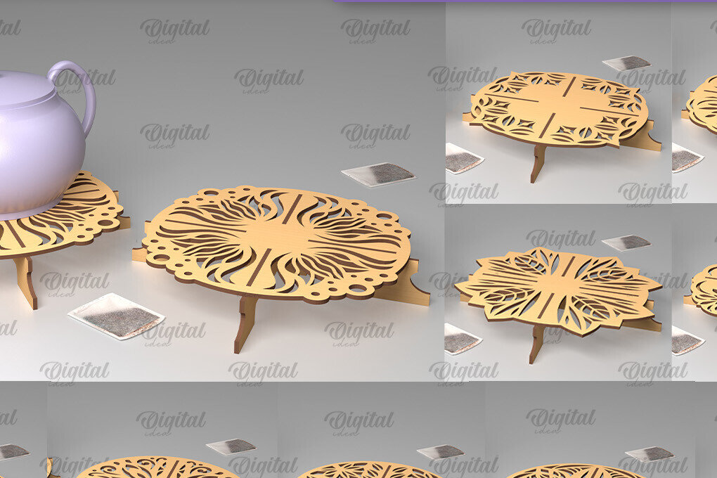 Σετ των 2 Intra απο ξύλο plywood 3mm-4mm πάχος – Ξύλινες βάσεις για τσαγιέρα LaserCut Bundle Δίασταση  20x20 cm INTRAFABR-102466524