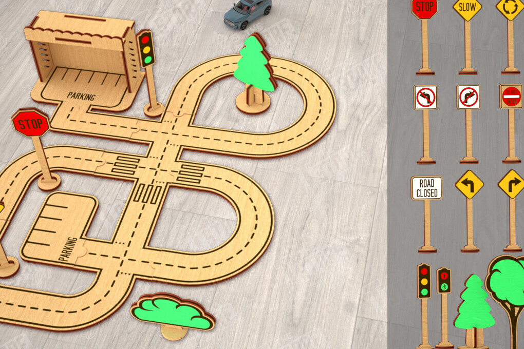 Σετ των 2 Intra απο ξύλο plywood 3mm-4mm πάχος – Ξύλινη πίστα αυτοκινήτου | Αγωνιστική πίστα |CNC Δίασταση  20x20 cm INTRAFABR-115494672