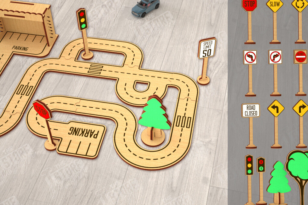 Σετ των 2 Intra απο ξύλο plywood 3mm-4mm πάχος – Ξύλινη πίστα αυτοκινήτου | Αγωνιστική πίστα |CNC Δίασταση  20x20 cm INTRAFABR-115494613