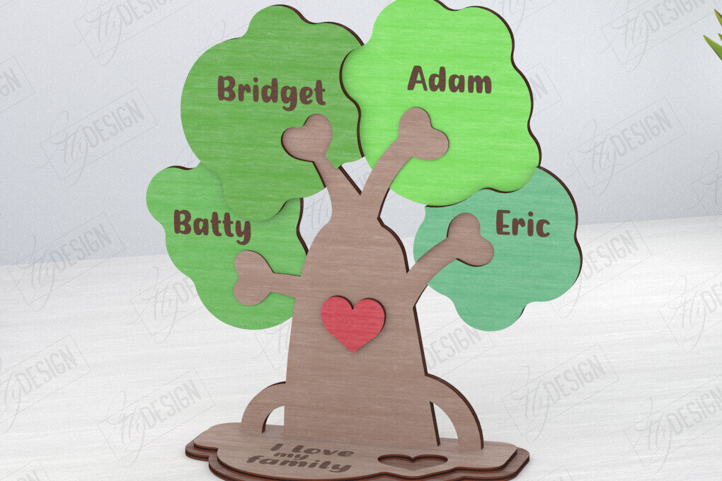 Σετ των 2 Intra απο ξύλο plywood 3mm-4mm πάχος – Ξύλινο δέντρο Family Puzzle|CNC Δίασταση  20x20 cm INTRAFABR-120102167