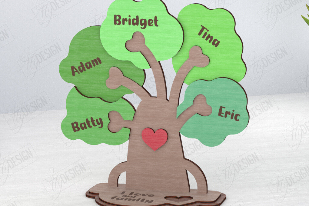 Σετ των 2 Intra απο ξύλο plywood 3mm-4mm πάχος – Ξύλινο δέντρο Family Puzzle|CNC Δίασταση  20x20 cm INTRAFABR-120102171