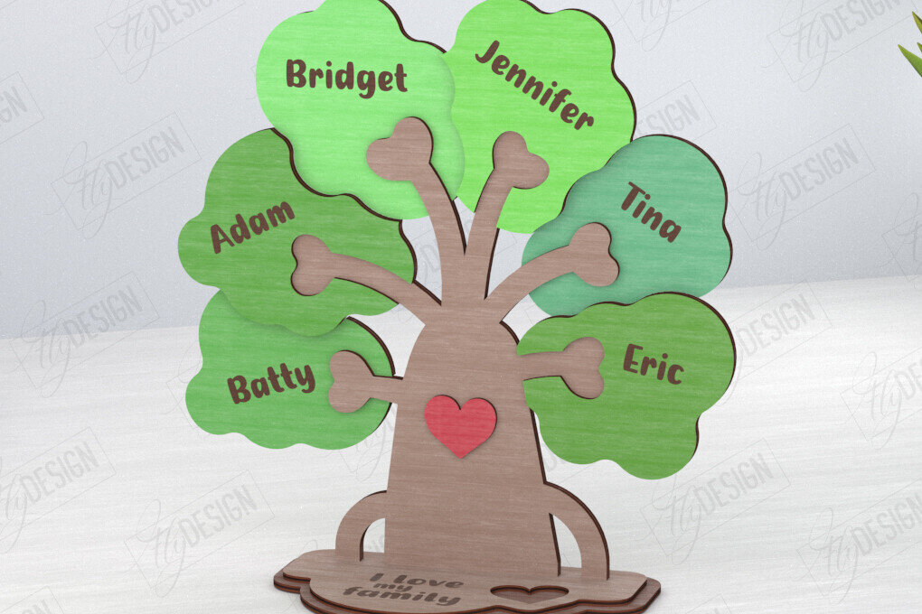 Σετ των 2 Intra απο ξύλο plywood 3mm-4mm πάχος – Ξύλινο δέντρο Family Puzzle|CNC Δίασταση  20x20 cm INTRAFABR-120102174