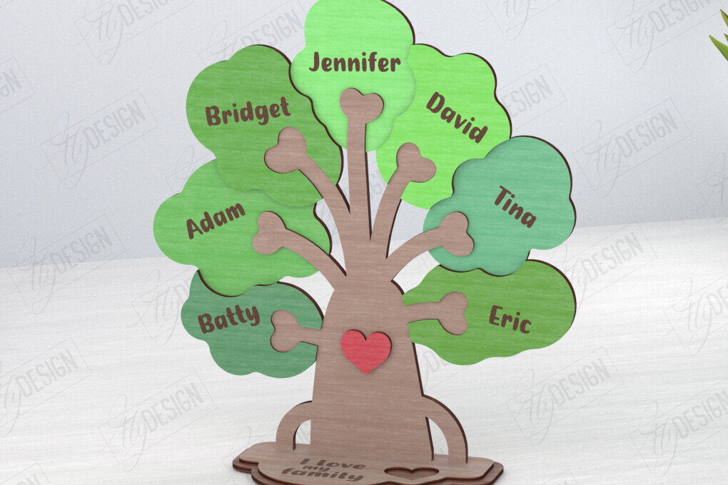 Σετ των 2 Intra απο ξύλο plywood 3mm-4mm πάχος – Ξύλινο δέντρο Family Puzzle|CNC Δίασταση  20x20 cm INTRAFABR-120102178