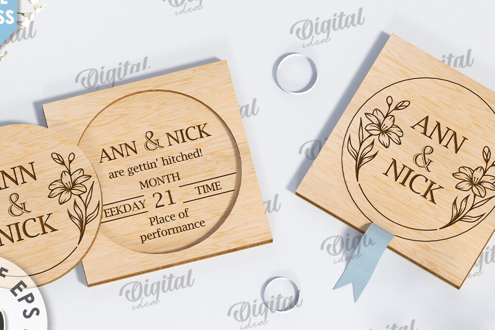 Σετ των 2 Intra απο ξύλο plywood 3mm-4mm πάχος – Ξύλινο Προσκλητήριο Γάμου Κοπή Laser Δίασταση  20x20 cm INTRAFABR-117332993