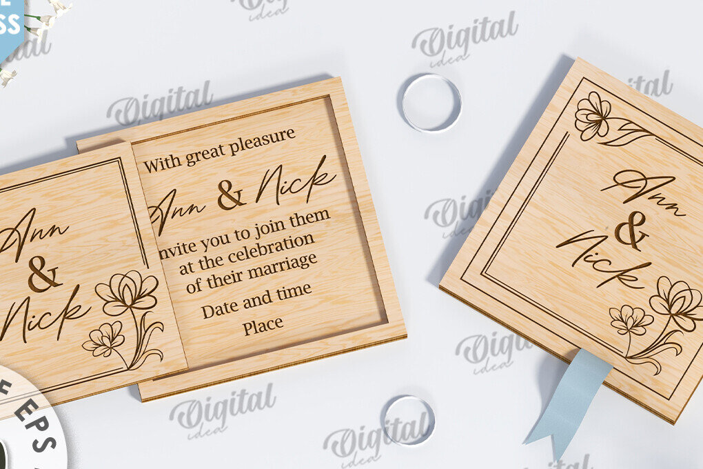 Σετ των 2 Intra απο ξύλο plywood 3mm-4mm πάχος – Ξύλινο Προσκλητήριο Γάμου Κοπή Laser Δίασταση  20x20 cm INTRAFABR-117332407