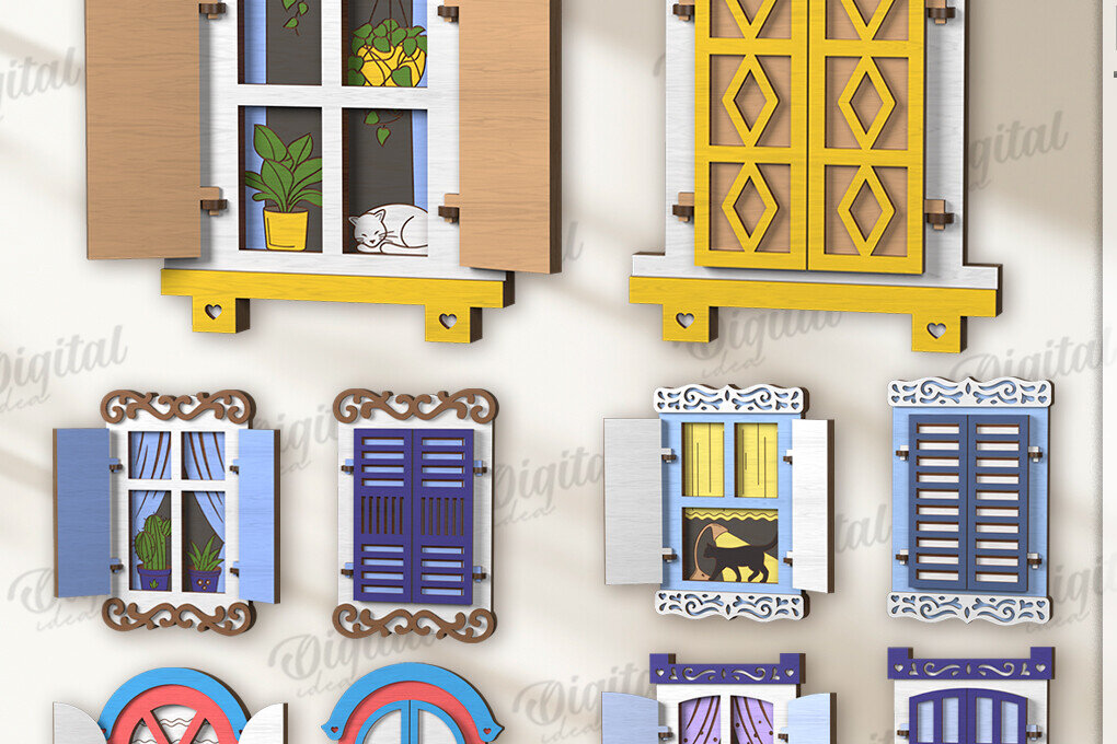 Σετ των 2 Intra απο ξύλο plywood 3mm-4mm πάχος – Ξύλινο Στολίδι Παράθυρο Πακέτο Lasercut Δίασταση  20x20 cm INTRAFABR-122601627