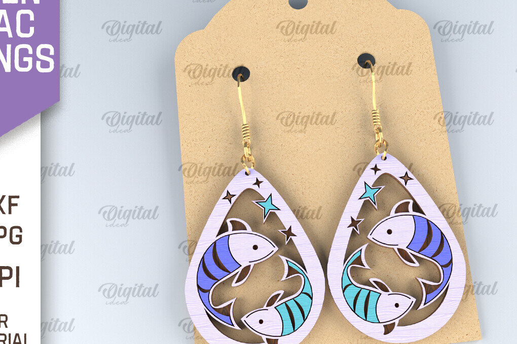 Σετ των 3 Intra απο ξύλο plywood 3mm-4mm πάχος – Ξύλινα Σκουλαρίκια Zodiac Δίασταση  5x5 cm INTRAFABR-96997899