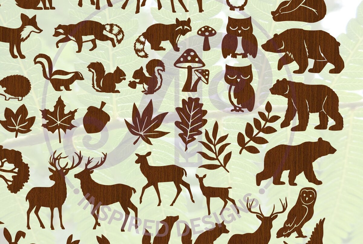 Σετ των 2 Intra απο ξύλο plywood 3mm-4mm πάχος – Πακέτο Woodland Animal 38 Shapes Δίασταση  20x20 cm INTRAFABR-69762266