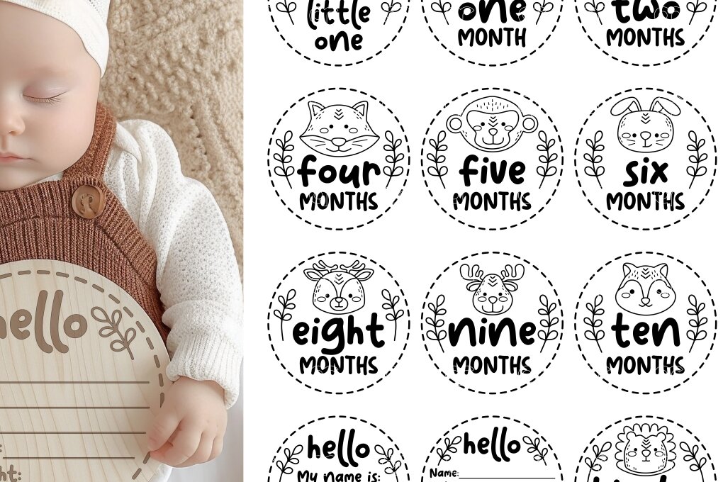 Σετ των 2 Intra απο ξύλο plywood 3mm-4mm πάχος – Woodland Animal Baby Milestones Δίασταση  20x20 cm INTRAFABR-112456004