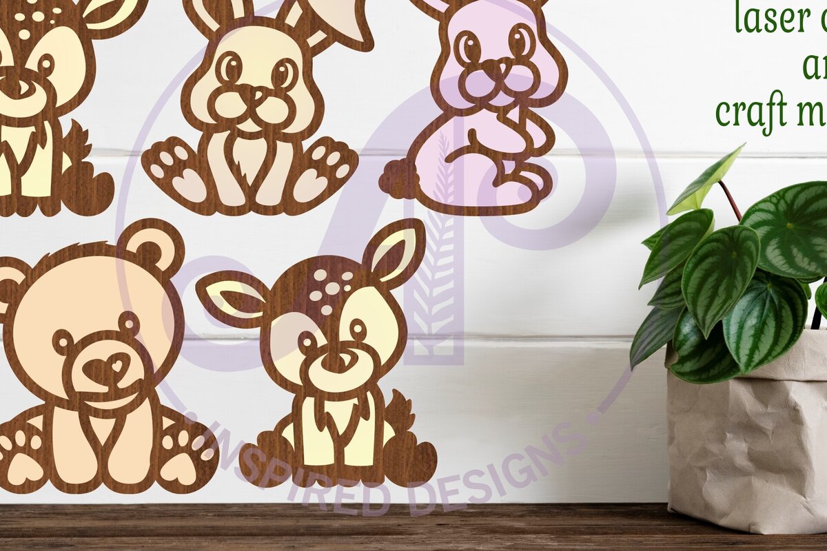 Σετ των 2 Intra απο ξύλο plywood 3mm-4mm πάχος – Woodland Animals Set 1 Laser δύο στρώσεων Δίασταση  20x20 cm INTRAFABR-84697486