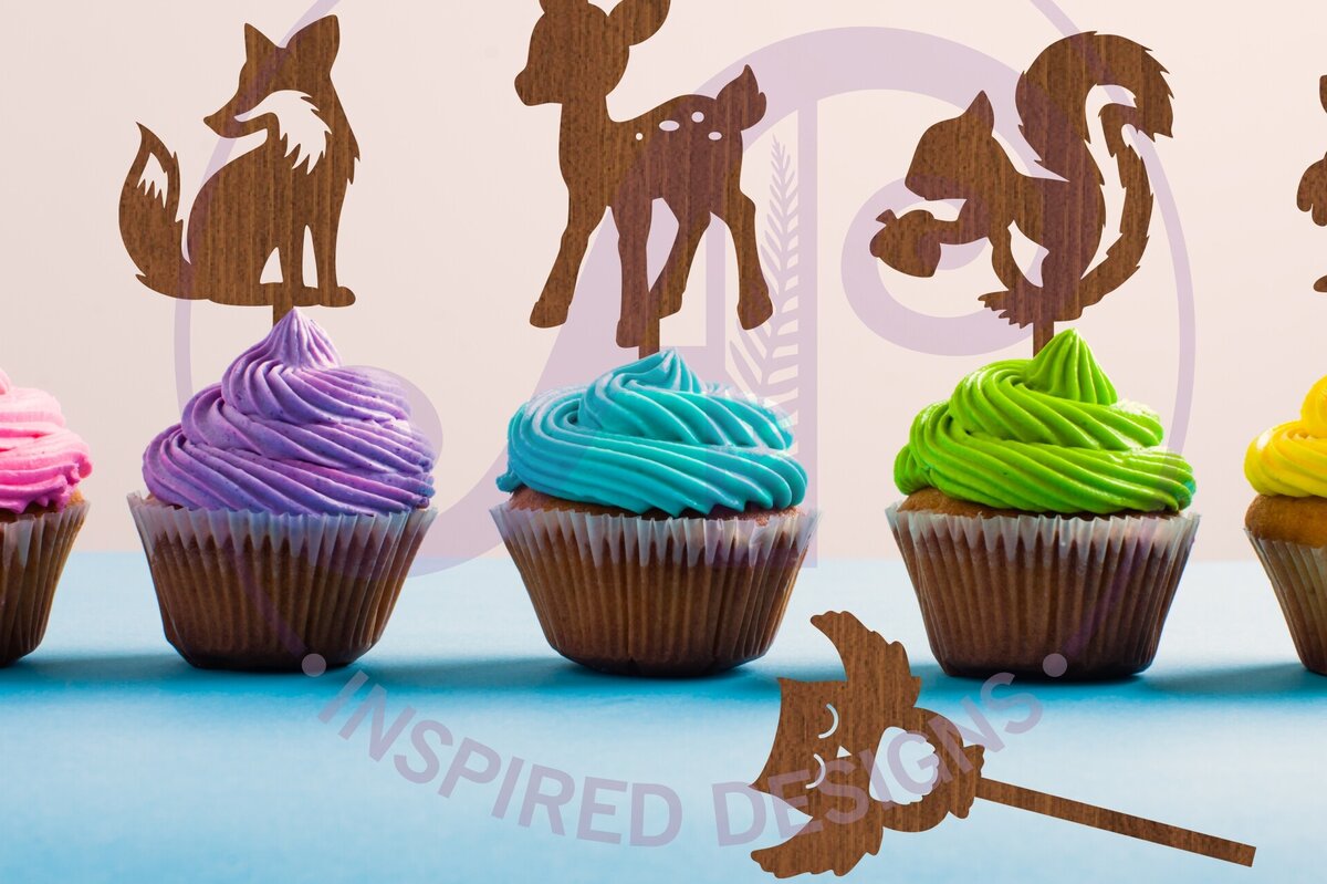 Σετ των 2 Intra απο ξύλο plywood 3mm-4mm πάχος – Woodland Cupcake Toppers, 6 σχέδια Δίασταση  20x20 cm INTRAFABR-89226667