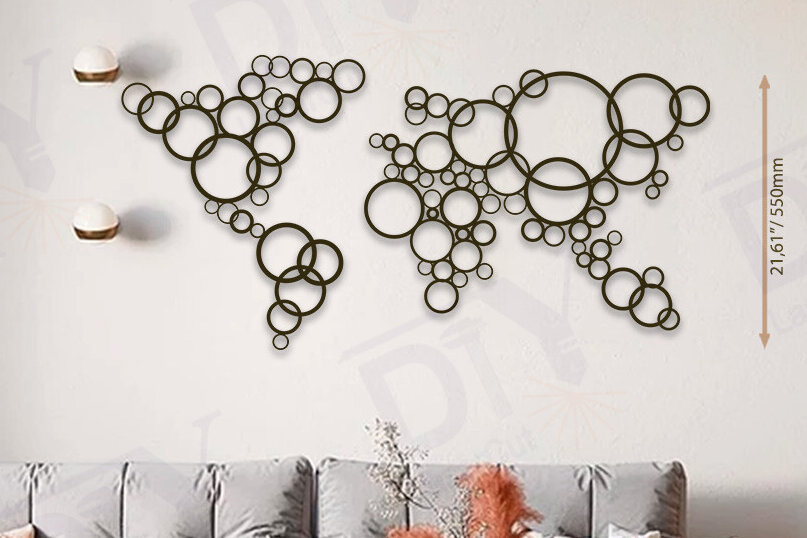 Σετ των 2 Intra απο ξύλο plywood 3mm-4mm πάχος – Παγκόσμιος Χάρτης Κύκλοι Τέχνης Τοίχων Δίασταση  20x20 cm INTRAFABR-114081471