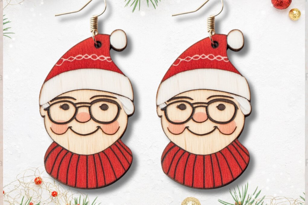 Σετ των 3 Intra απο ξύλο plywood 3mm-4mm πάχος – Xmas Earrings: Bundle 004 Δίασταση  5x5 cm INTRAFABR-117521108