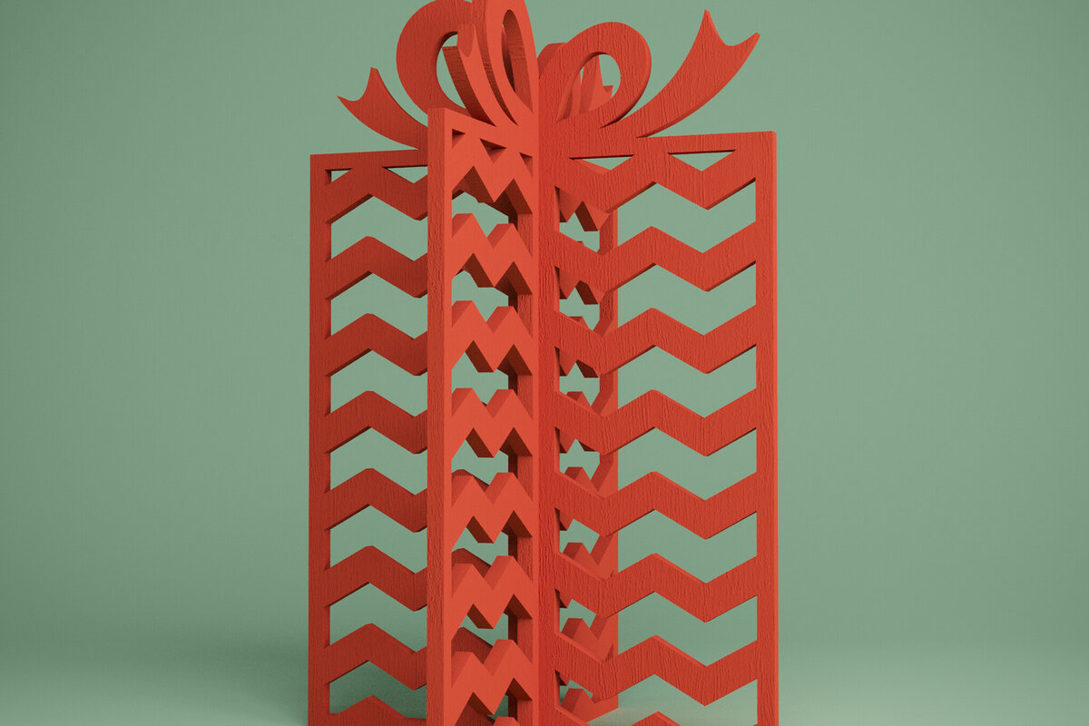 Σετ των 2 Intra απο ξύλο plywood 3mm-4mm πάχος – Xmas Gift. 3D μόνιμο παρόν Δίασταση  20x20 cm INTRAFABR-81904582