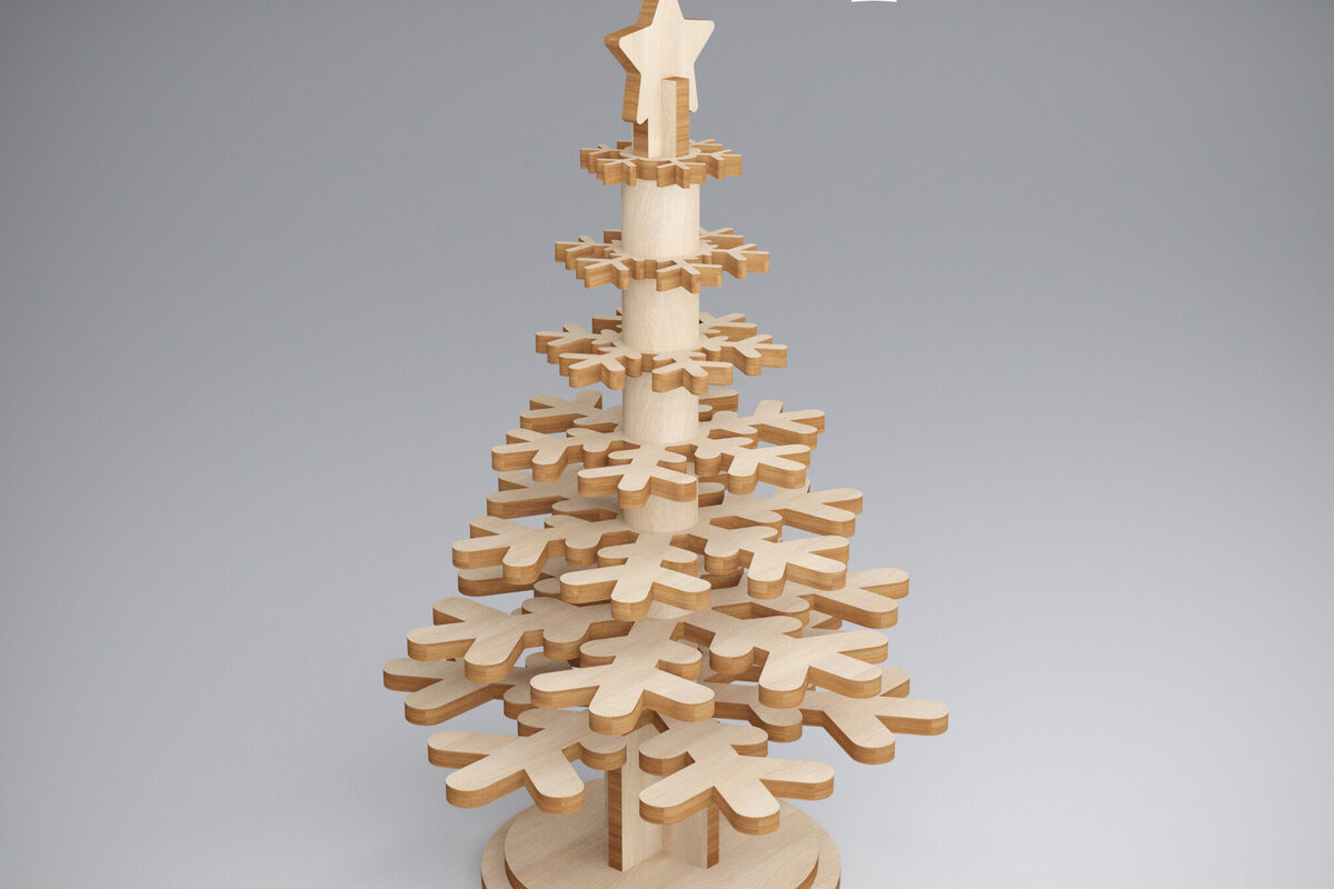 Σετ των 2 Intra απο ξύλο plywood 3mm-4mm πάχος – Xmas. τρισδιάστατο χριστουγεννιάτικο πεύκο Δίασταση  20x20 cm INTRAFABR-81907242